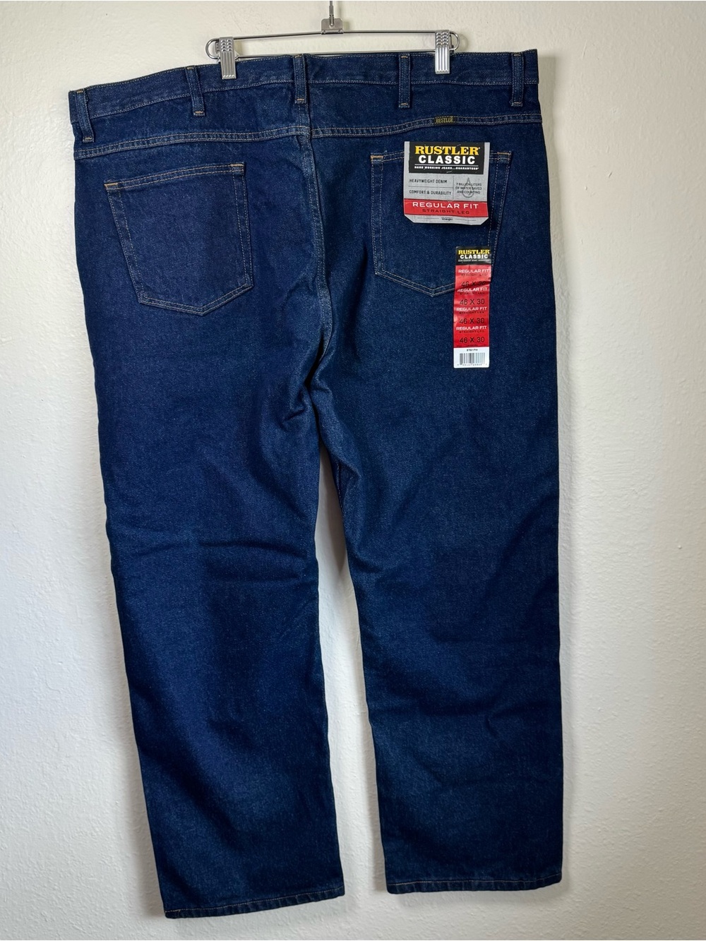 Rustler Jeans Classic Regular Fit  46x30 Straight Leg Dark Wash NWT Cowboy